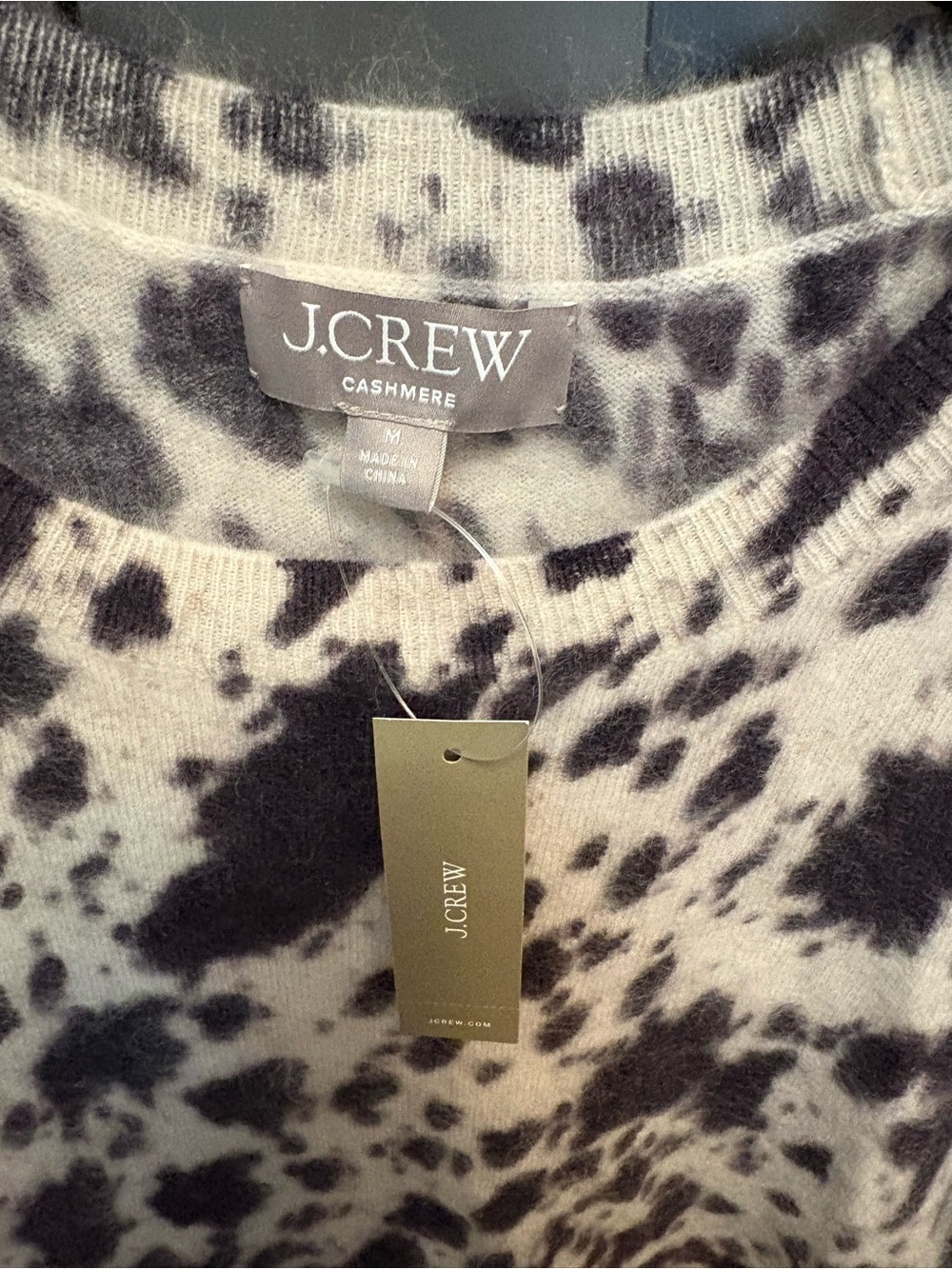 J. Crew Brushed Cashmere Cow-Print Short Sleeve Top - Picture 4 of 6